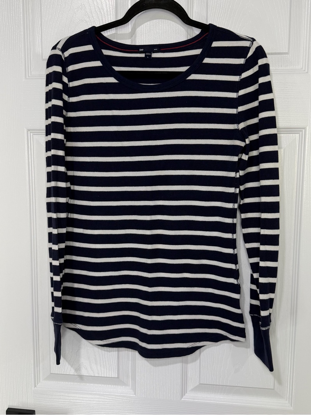 GAP Navy and White Striped Ribbed Long-Sleeve Tee